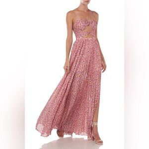 amur lana orchid hush ditsy floral cutout strappy maxi length formal gown